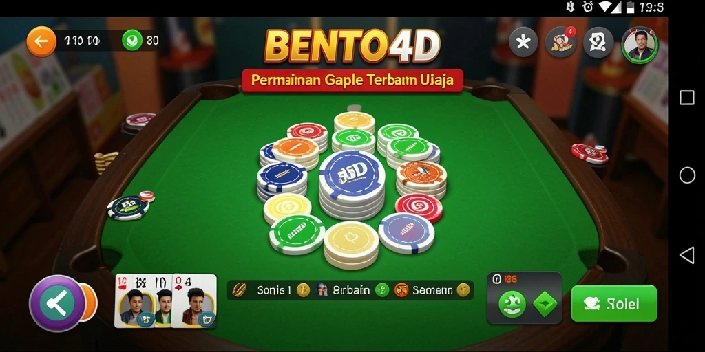 Tampilan gameplay seru dari BENTO4D yang menyajikan permainan Gaple.