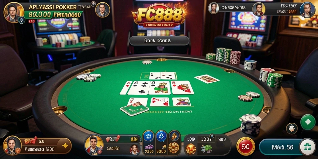 Screenshot FC888 menunjukkan gameplay Poker yang menegangkan dan menyenangkan.