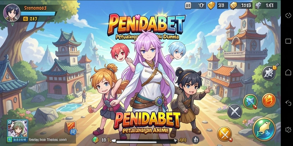 Tampilan gameplay PENIDABET dengan karakter anime yang beraksi.