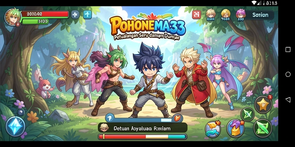 Gameplay seru di POHONEMAS33 dengan karakter anime menarik.