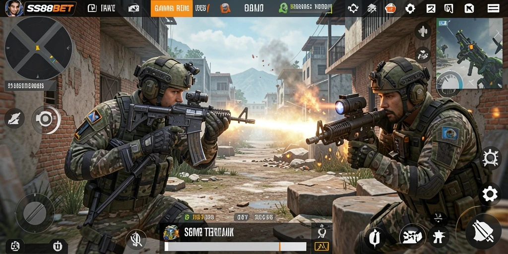 Screenshot gameplay SS88BET menampilkan aksi tembak-menembak yang mendebarkan.