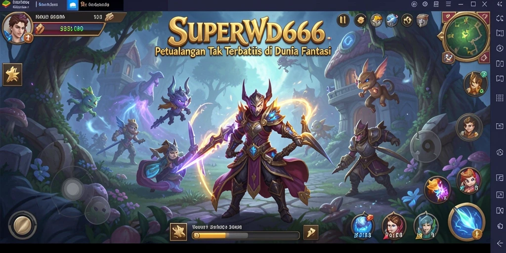 Screenshot utama gameplay menunjukkan petualangan mendebarkan di dunia fantasi.