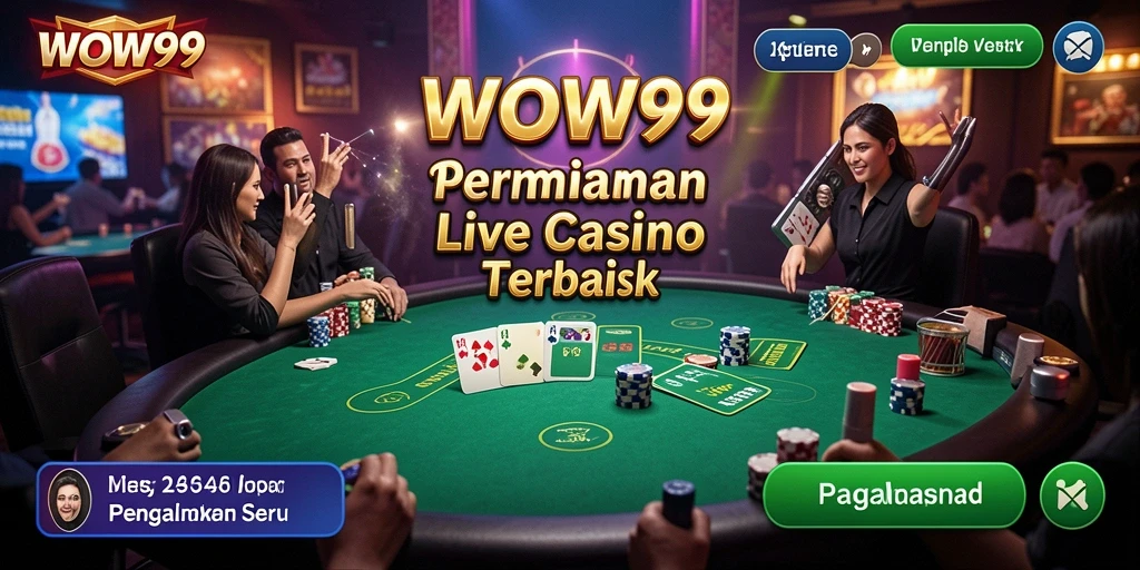 Screenshot gameplay WOW99 yang menampilkan dealer langsung dan suasana kasino.